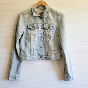Hollister Jean Jacket Womens Medium Light Blue Ripped Cropped Y2K Throwback